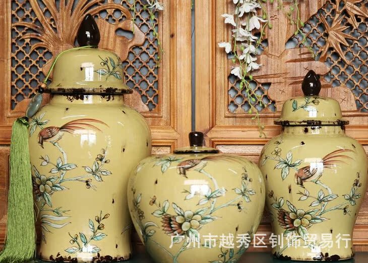 花鳥(niǎo)陶瓷將軍罐14