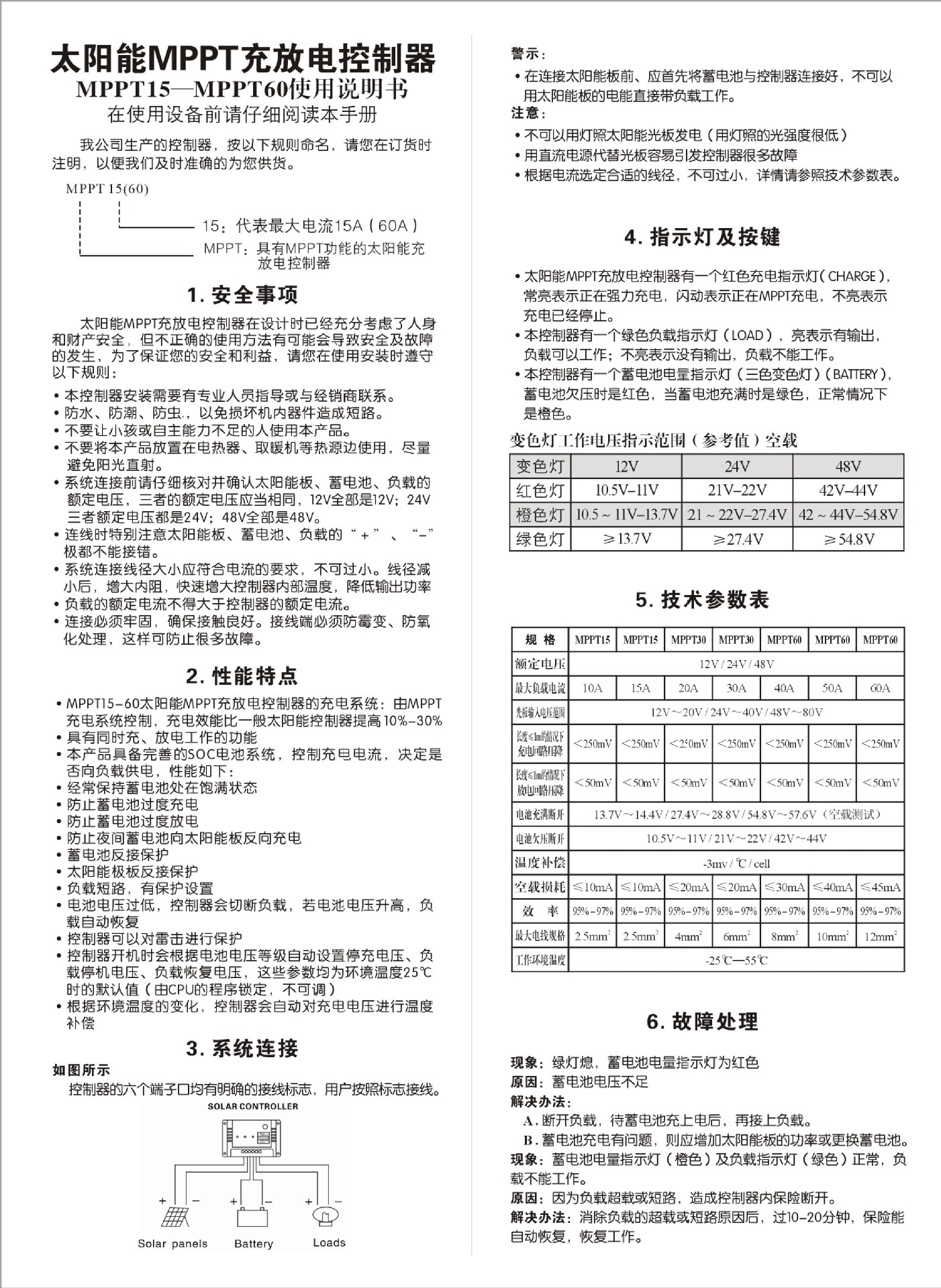 太陽(yáng)能MPPT充放電控制器 說(shuō)明書(shū) 中文